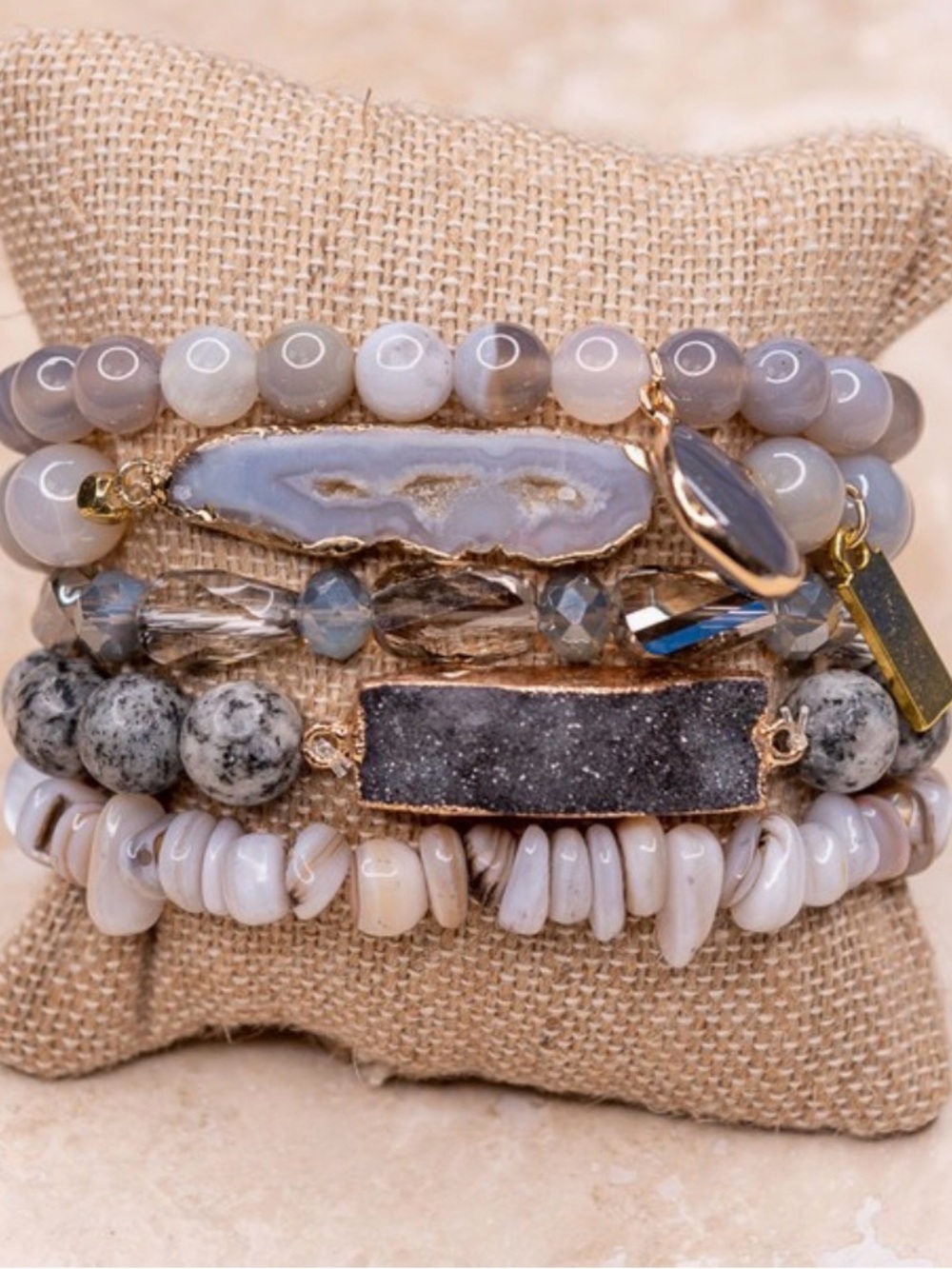 Dylan Jewelry - Grey Agate & liliac Stackable Bracelet Set